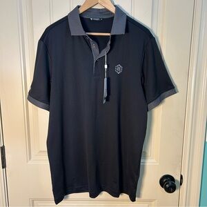 Levelwesr Men's Nomad Black Embroidery Polo Moisture Wicking UPF 50+ Golf Large